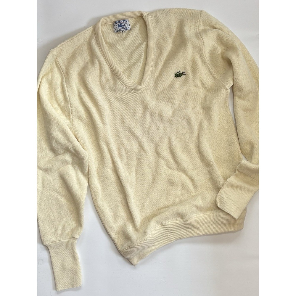 Lacoste Cream V-Neck Sweater for Men